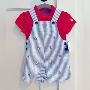 NWT - Little Me 2-Piece Baseball Shortall Set (Baby Boy) - 3-6m